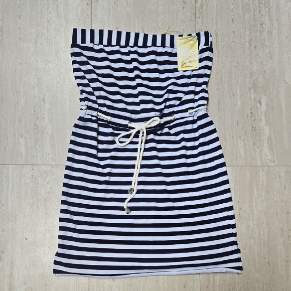 Sandiva Other - New Sandiva Blue/White Striped Drawstring Tie Waist Strapless Cover-Up/Romper